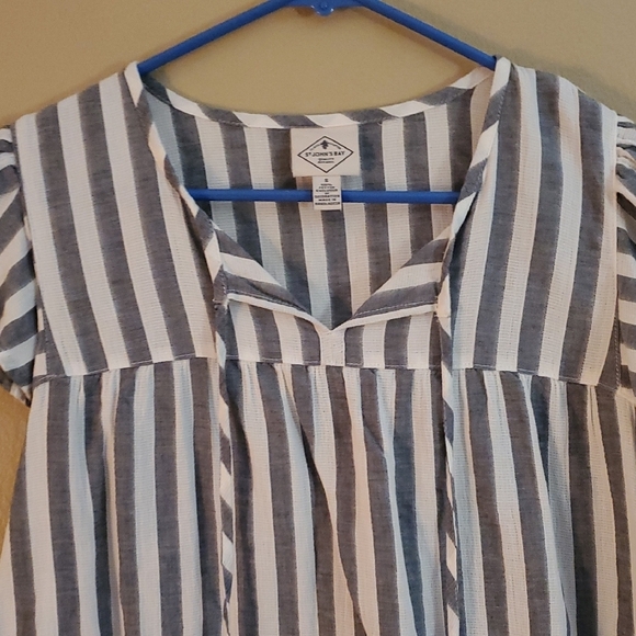 St. John's Bay Gray and White Striped Blouse - Picture 3 of 6